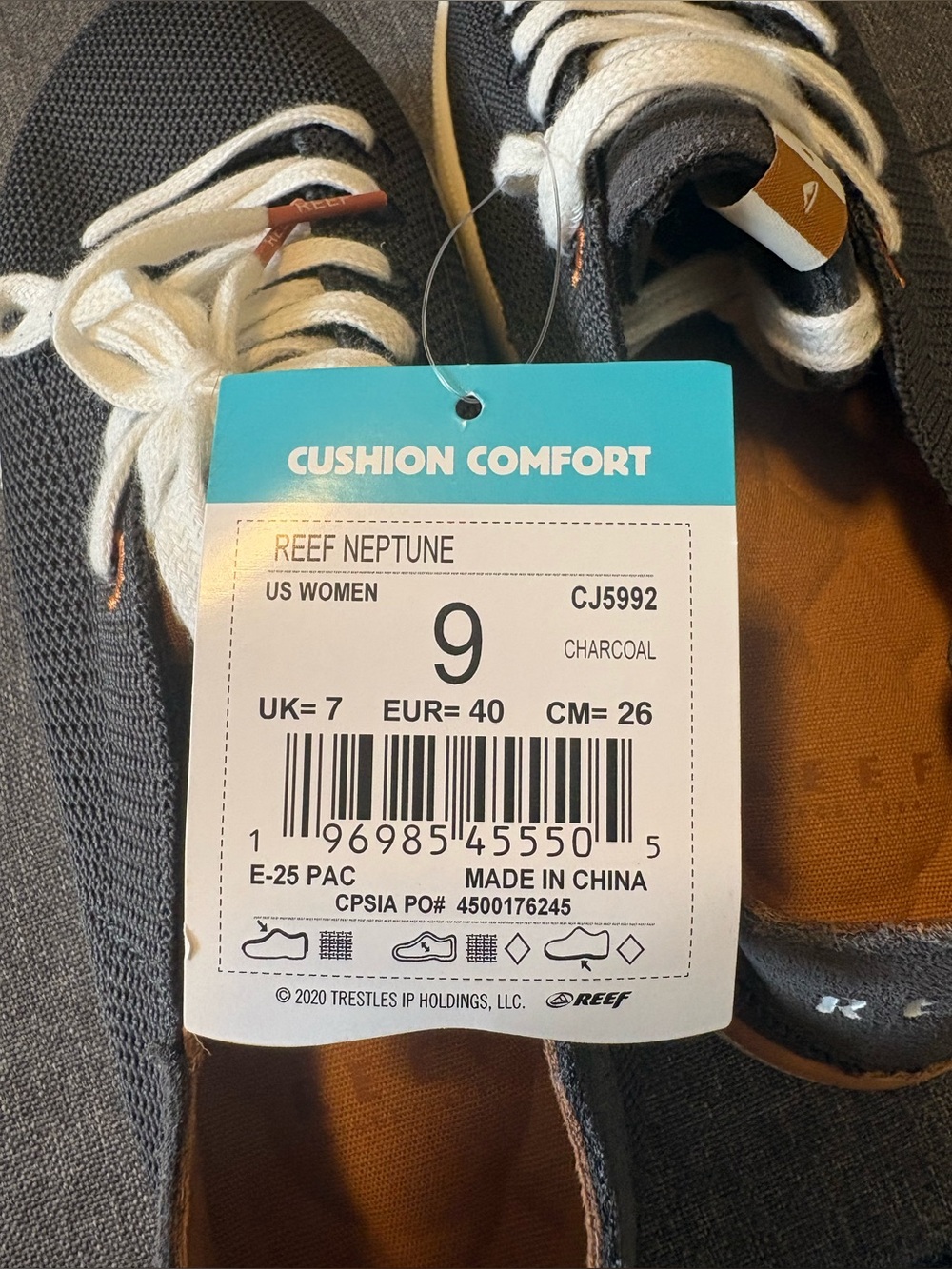 Reef Neptune Women's Breathable Charcoal Sneakers NWT - Picture 8 of 8